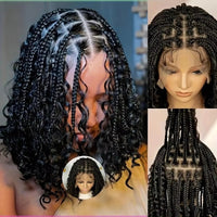 Knotless Box Braided Wigs with Curly Ends Synthetic Full Lace Short Boho Braided Bob Wigs