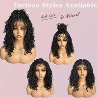 Synthetic 4x4 Lace Front Braid Wig 14inch Curly Faux Locs Large Parting Space Twist Dreadlock Wigs