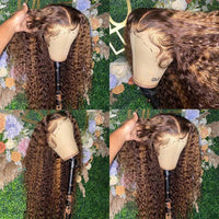 34" Honey Blonde & Mixed Curly Wavy Lace Front Human Hair Wig for Women - Image 5
