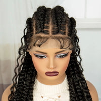 34Inch Cornrow Braided Wigs with Curly ends Synthetic Full Lace Braids Wigs