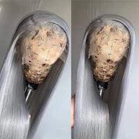 34Inch HD Transparent Lace Frontal Wig Brazilian Body Wave Silver Grey Lace Front Colored Human Hair Wigs For Women