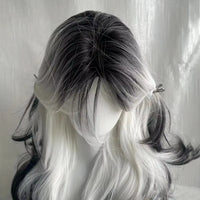 26-Inch Long Black And White Curly Waves Synthetic Hair Wig Soft Comfortable Rose Net for Everyday Parties Holidays