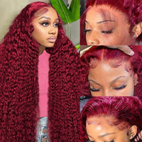 30" Wine Red Curly Wavy HD Lace Human Hair Wig for Women - Image 1