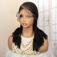 Full Lace Braided Wig with Curly Ends Synthetic Afro Knotless Cornrow Braided Wig