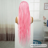 36 Inch Synthetic Full Lace Cornrow Braided Wigs Colored Braiding Hair Wig Pink Knotless Braids Wig with Baby Hair
