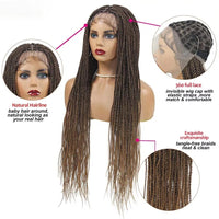 Synthetic Full Lace Senegalese Twists Braids Knotless Small Box Braided Wigs For Women 36'' Ombre Blonde Burgundy Braided Wigs