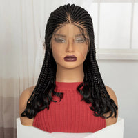 18in Knotless Cornrow Braided Wig with Wavy Ends Synthetic Full Lace Braided Wig with Baby Hair