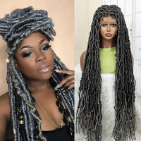 36 Inch Synthetic Faux Locs Knotless Braided Wig Full Lace Ombre Colored Hair Wig