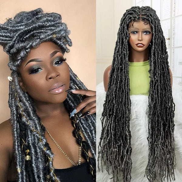 36 Inch Synthetic Faux Locs Knotless Braided Wig Full Lace Ombre Colored Hair Wig
