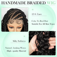 Cornrow Synthetic Braided Wigs 13*6 Lace Front Wig Knotless Partition Design with Curly Hair