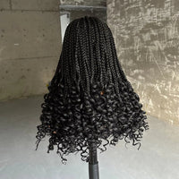 Synthetic Box Braided Wigs 4x4 Lace Closure Wigs Curly Ends with Baby Hair