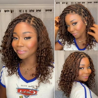 Deep Curly Ombre Honey Blonde Flexi-fit Boho Braided Short Wig 5x5 Invisi HD Lace Closure Boho Curls Braided Bob HD Glueless Wig