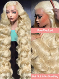 46" Blonde Wavy HD Lace Human Hair Wig for Women - Image 4