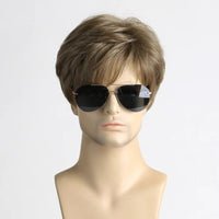 Synthetic Short Brown Wig for Men Daily Wear Cosplay Party Costume Breathable Lightweight