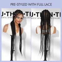 Authentic Glueless Full Lace Cornrow Braided Wig Jumbo Straight Back Feed-In Braids Crisscross Heart Design 1B 36" BW Unit6