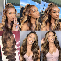 Highlight Wig Ombre Body Wave Lace Front Human Hair Wig Brazilian 30 Inch Water Wavy Wig For Women Honey Blonde Lace Frontal Wig