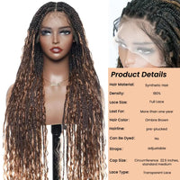 180% Density Flexi-Fit Full Lace Knotless Bohemian Braided Curls Wig Ombre Brown Curly Synthetic Invisi Drawstring Wig Brazilian