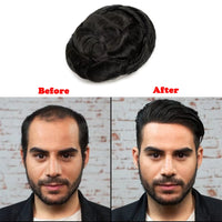 Men'S Capillary Prosthesis Men Toupee 0.06-0.08mm Strong Double Knots 100% Human Hair Mens Toupee