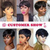 Short Pixie Cut Wig Brazilian Human Hair Machine Made Wigs With Bangs For Women