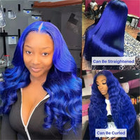 Navy Blue 13x4 Transparent Lace Front Body Wave Pre Plucked Brazilian Human Hair Wigs For Women