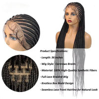 Tribal Cornrow Braided Wigs 36" Long Synthetic Full Lace African Hair Braids Wigs