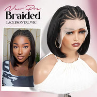 Lace Front Synthetic Short Straight Bob Wigs with Braid 12 Inch Short Cornrow Braided Wigs