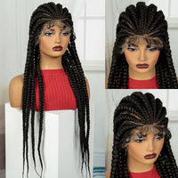 32INCH Cornrow Braided Wigs Synthetic Full Lace Knotless Braids Wig with Baby Hair