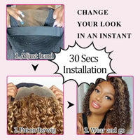14" Brown & Mixed Curly Wavy HD Lace Human Hair Wig for Women - Image 4