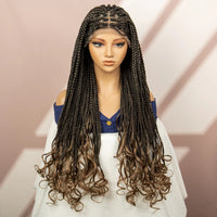 French Braids Knotless Box Braided Wigs with Baby Hair 32 Inches Synthetic Lace Front Wig
