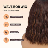 Brown & Mixed Wavy Bob Synthetic Wig for Women - Image 8