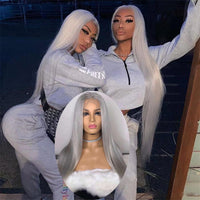 34Inch HD Transparent Lace Frontal Wig Brazilian Body Wave Silver Grey Lace Front Colored Human Hair Wigs For Women