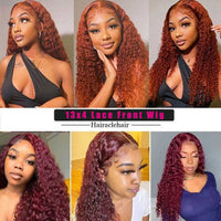 Lace Front Human Hair Wigs 34 Inch 99J Burgundy Deep Wave Lace Front Wig Red Colored Curly Human Hair HD Lace Frontal Wig