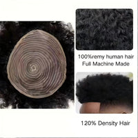 8x10 Inch Base 100% Human Hair Afro Curly Men's Toupee - Breathable Full Machine-Made Hairpiece, Men's Hair Replacement System