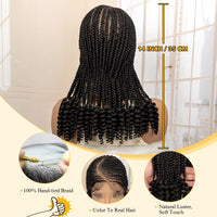 Full Lace Braided Wig with Curly Ends Synthetic Afro Knotless Cornrow Braided Wig