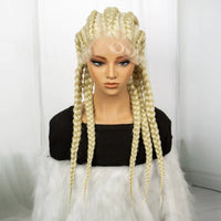 Blonde 613 Synthetic Lace Frontal Cornrow Braided Wigs 24 Inches Knotless With Baby Hair