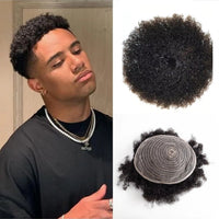 Black Curly Kinky Toupee Human Hair Toupee for Men - Image 5