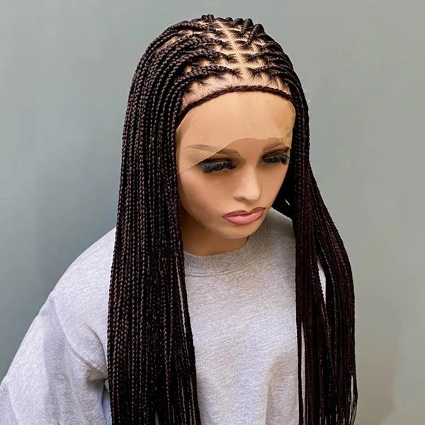 Glueless Knotless Box Braided Wig on Full Lace with Natural Root Color 1b Customizable braids