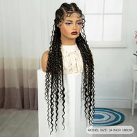 34Inch Cornrow Braided Wigs with Curly ends Synthetic Full Lace Braids Wigs