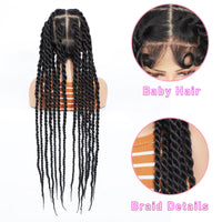 100% Hand-tied 36 Inch Synthetic Transparent Full Lace Twisted Braided Wig