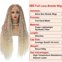 Synthetic 32" Bohemian Full Lace Wigs Knotless Box Braided Wigs with Baby Hair