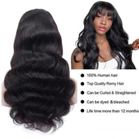 3X1 Middle Part Lace Natural Color Wig 200% Density Body Wave Human Hair Wigs With Bangs For Black Women