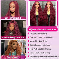 30" Wine Red Curly Wavy HD Lace Human Hair Wig for Women - Image 4