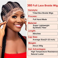 36 Inches Cornrows Braided Wigs Synthetic Full Lace Jumbo Braided Wigs