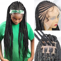 32" Synthetic Knotless Transparent Full Lace Cornrow Braided Wigs