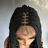 Synthetic Box Braided Wigs 4x4 Lace Closure Wigs Curly Ends with Baby Hair