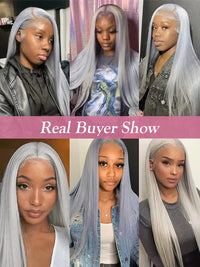 40" Grey Straight HD Lace Human Hair Wig for Women - Image 6