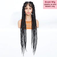 100% Hand-tied 36 Inch Synthetic Transparent Full Lace Twisted Braided Wig