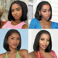 Lace Front Synthetic Short Straight Bob Wigs with Braid 12 Inch Short Cornrow Braided Wigs