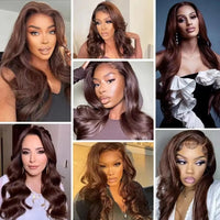 13x6 Chocolate Brown HD Lace Front Human Hair Wigs Body Wave 46 Inch 200%Density Colored Human Hair Wigs For Women