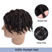 Twist Braids Wig For Man Indetectable Male Hair Prosthesis Crochet Braids Toupee Hair Men Braided Skin Hair System